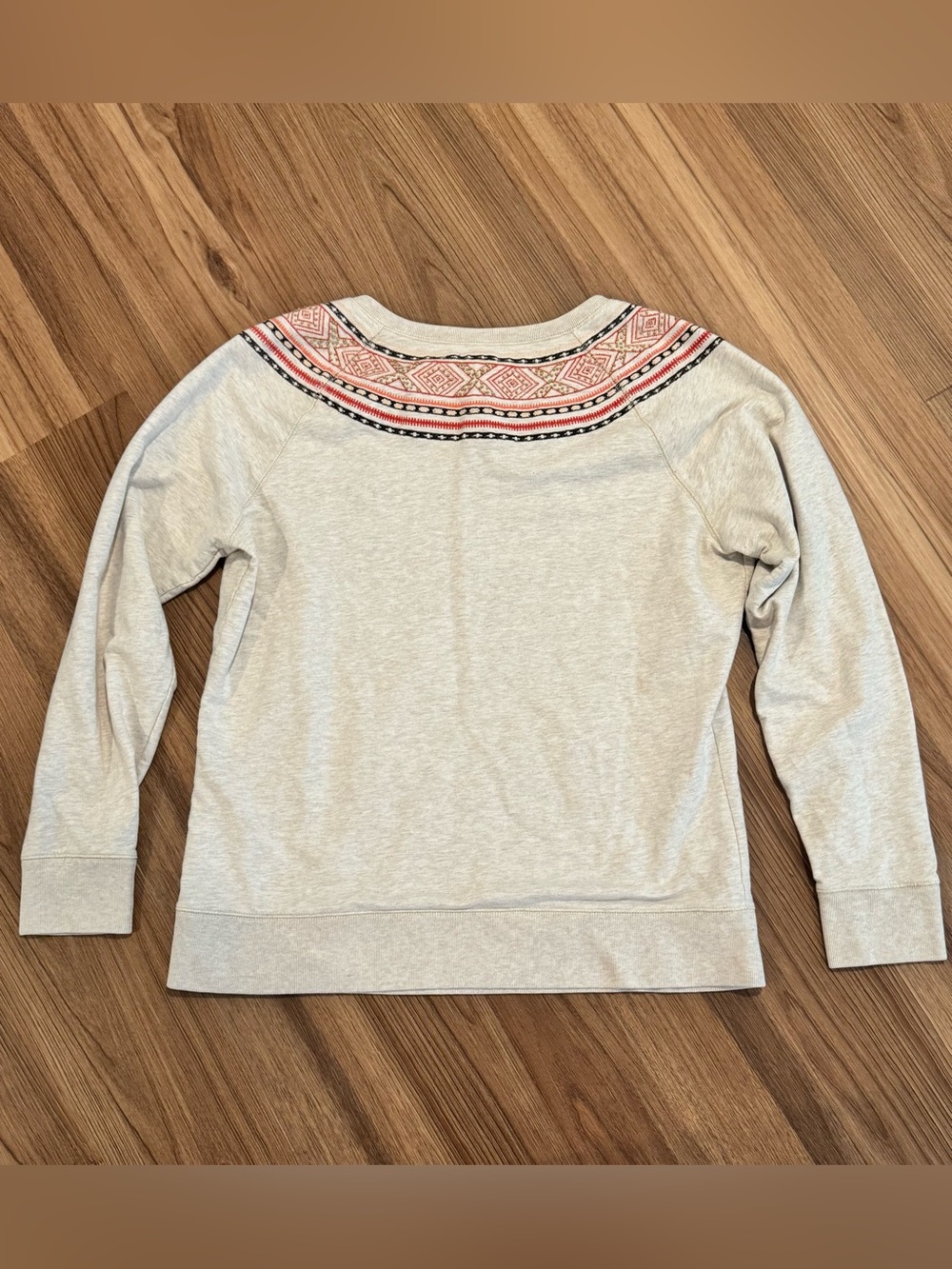 Lucky Brand Cream Sweatshirt Boho Southwest Tribal Aztec Folk Art Inspired Yoke - Picture 3 of 12